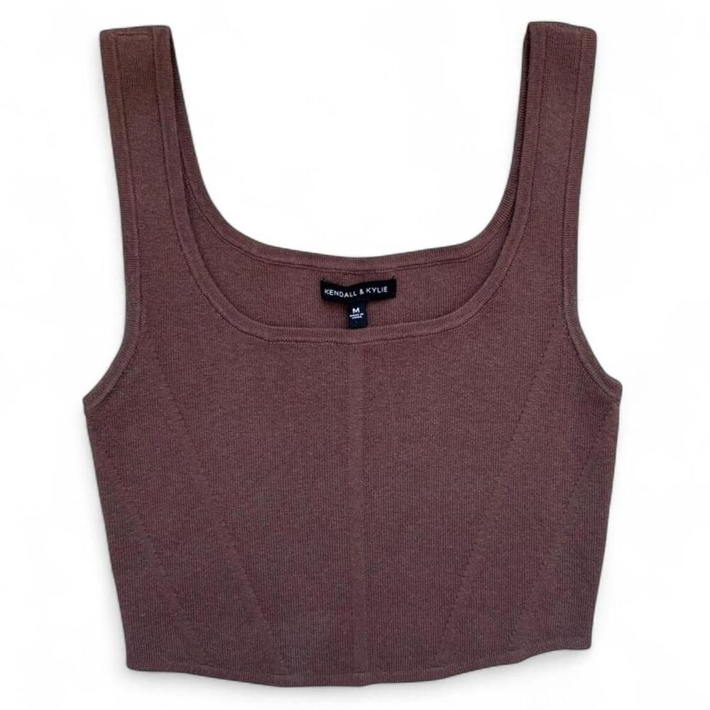 Kendall & Kylie Brown Ribbed Knit Crop Tank Women’s Medium